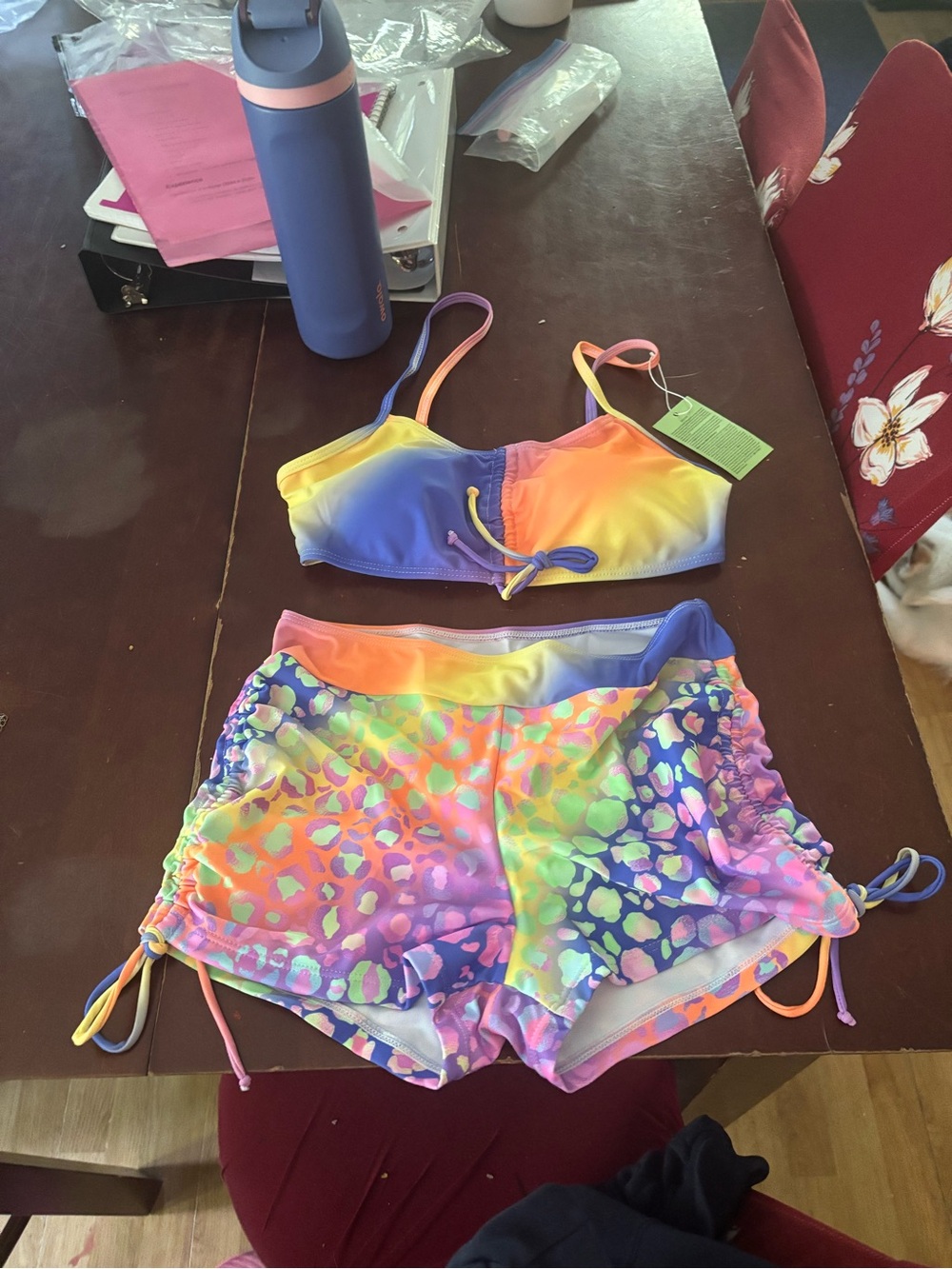SHEIN Rainbow Ombre Bikini Set with Purple, Yellow, Orange, Pink Accents